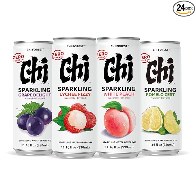 CHI FOREST 4 Flavors Pack Sparkling Water, Lychee, Peach, Grape, Pomelo
