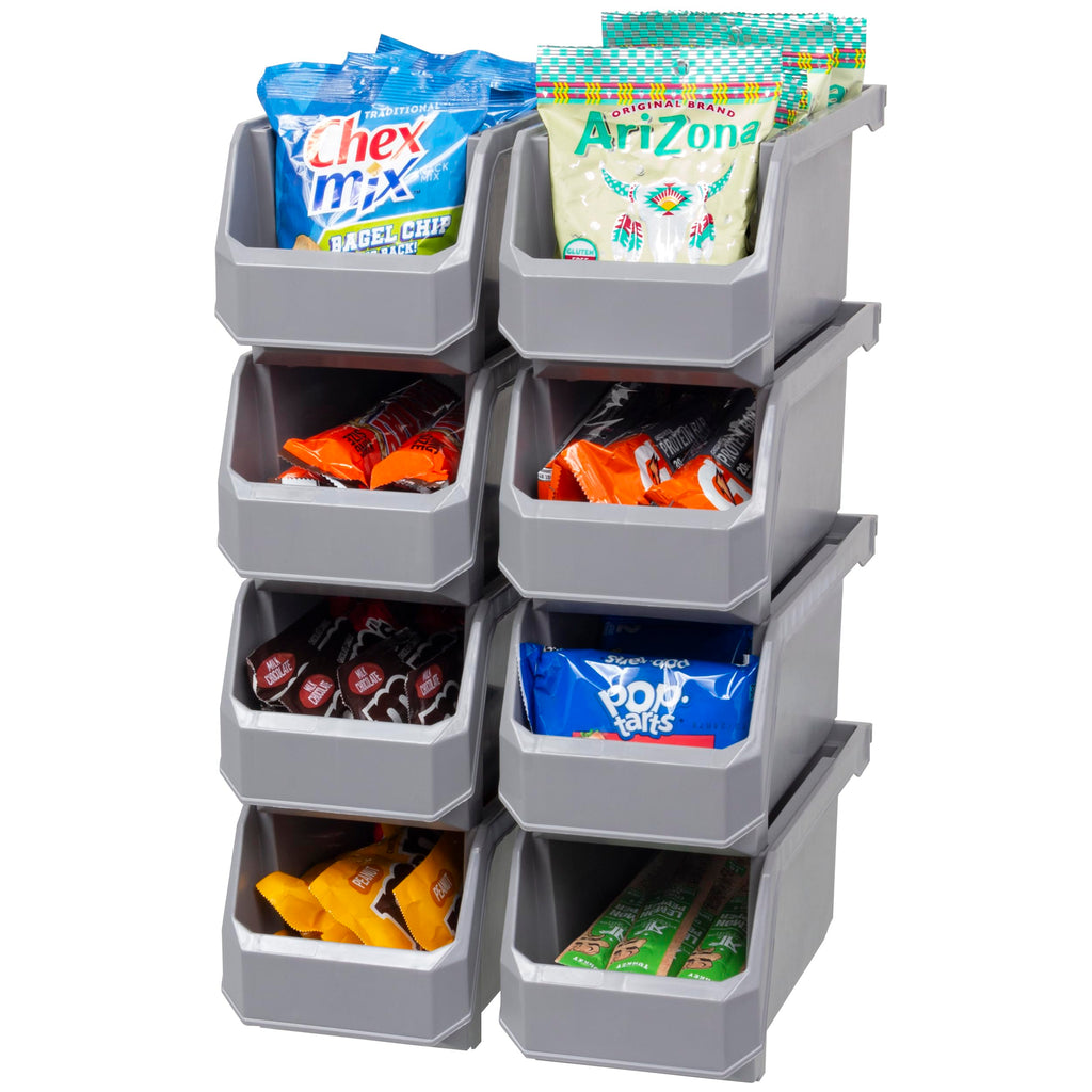 ReadySpace Medium Stackable Plastic Storage Bins, 8-Pack, Gray