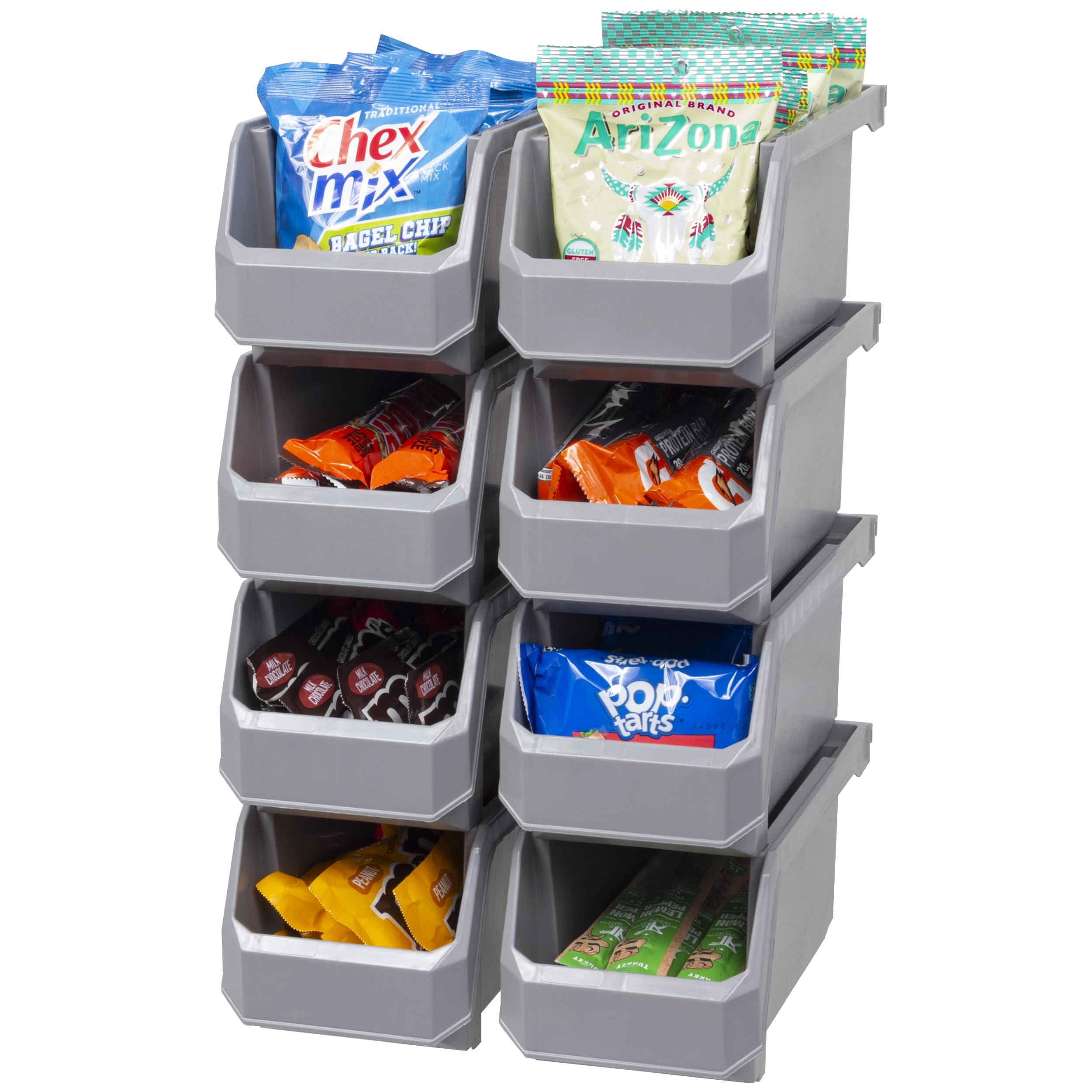 ReadySpace Medium Stackable Plastic Storage Bins, 8-Pack, Gray