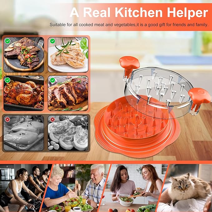 Chicken Shredder Tool Twist Large Meat Shredder with Brush&Fork, Orange
