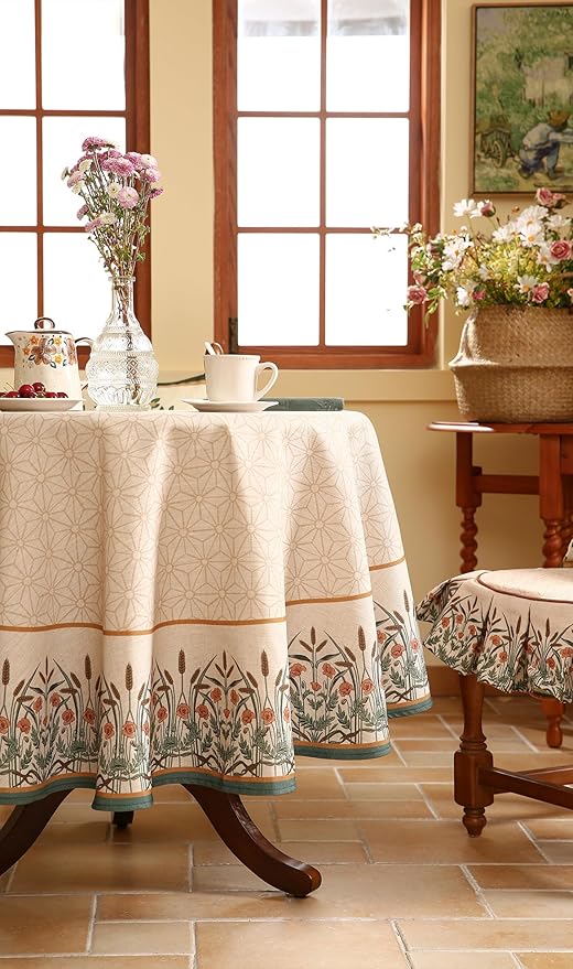 patdrea Vintage French Linen Tablecloth,Round,Diameter 55"-Cudillero