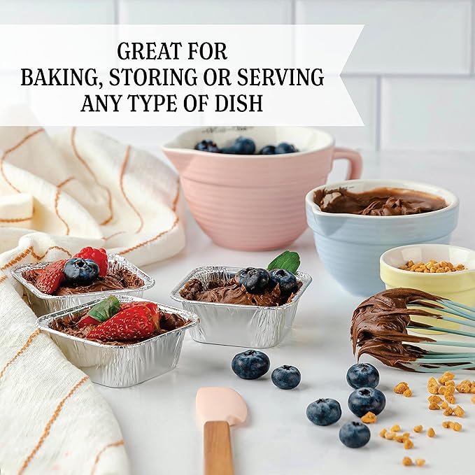 PLASTICPRO ''Disposable'' Mini Size 3'' X 3 X 2'' Inch Square Aluminum Tin Foil Baking Pans Bakeware - Cookware Perfect for Baking Cakes,Brownies,Bread, Meatloaf, Lasagna, Pack of 25