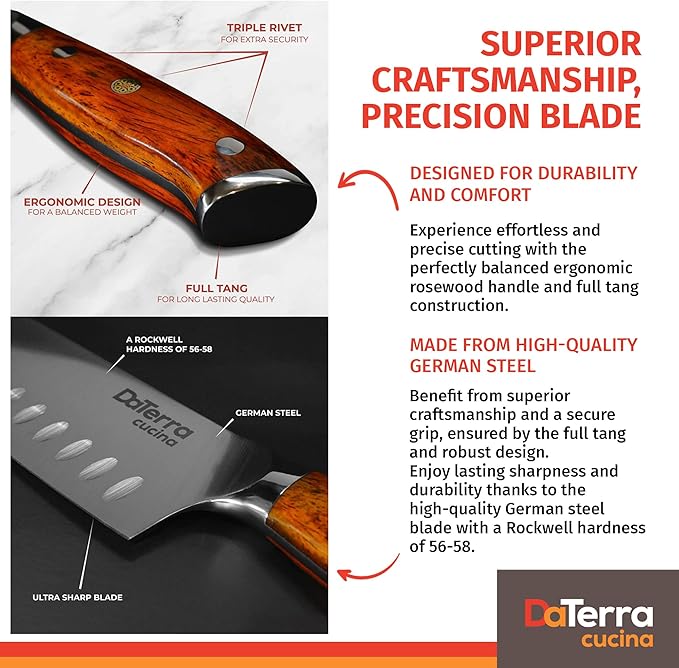 DaTerra Cucina - 7'' German Steel Chef Knife with Ergonomic Rosewood Handle