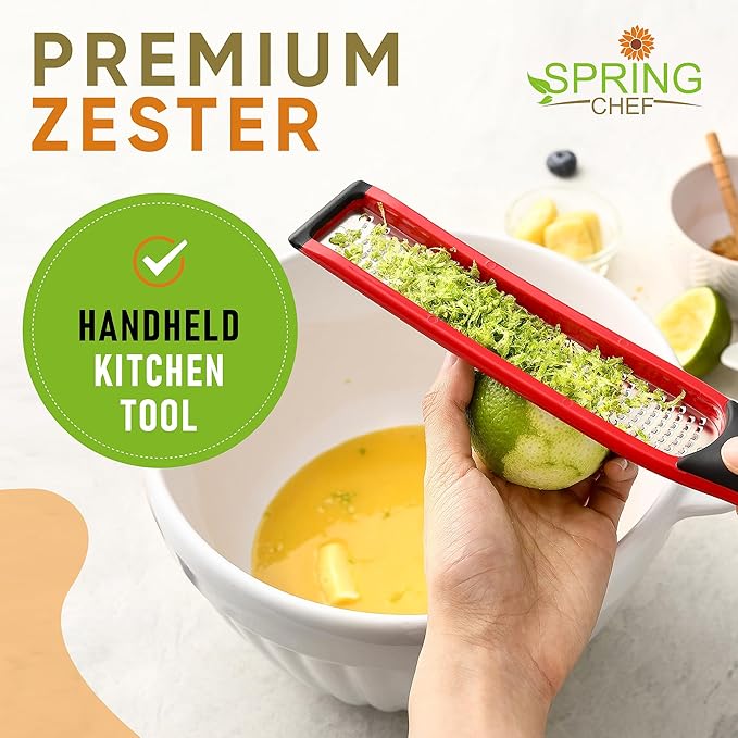 Spring Chef Stainless Steel Lemon Zester - Garlic & Ginger Grater - Red
