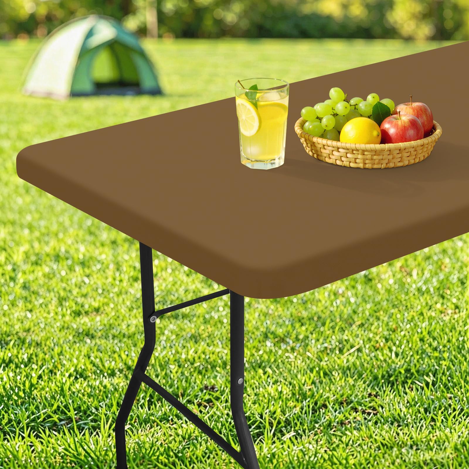 homing Rectangle Table Cloth Cover, Water-Resistant Polyester Elastic Fitted Tablecloth, Fits for 4 Foot Folding Tables, Washable Table Protector for Picnic, Camping, Outdoor (Brown, 24" x 48")