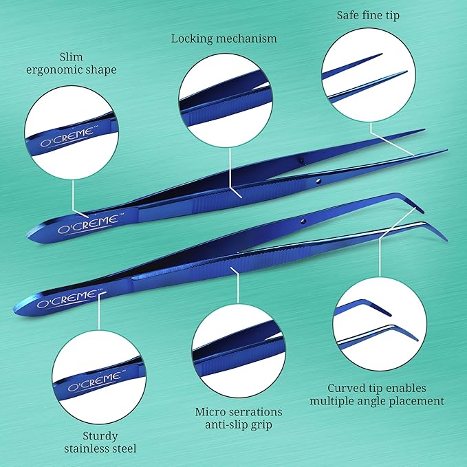O'Creme Stainless Steel Culinary Tweezer Tongs, Curved & Straight