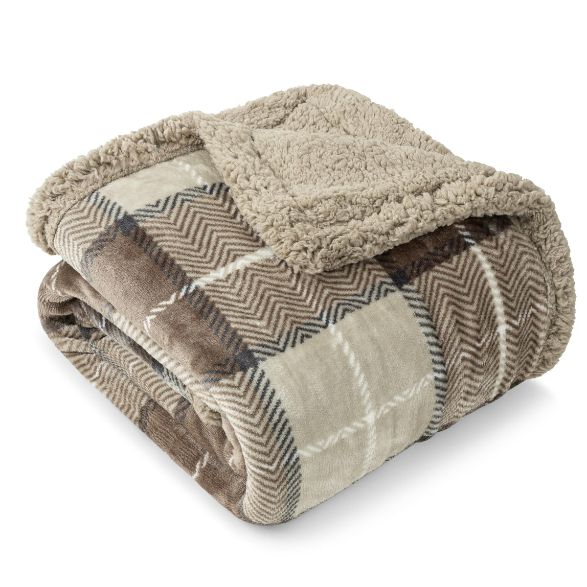 PAVILIA Twin Plaid Sherpa Throw Blanket for Couch Sofa Bed, Navy, 60x80