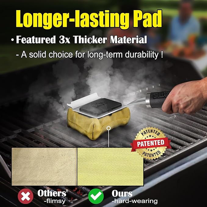 GRILLART Grill Brush Bristle Free Safe Steam Cleaning Tool, Replaceable Head for Any Grate Type - 17” Long Handle w/One-Fit-All Scraper - BBQ Accessories Cleaner for Outdoor Grill - Gifts for Men/Dad