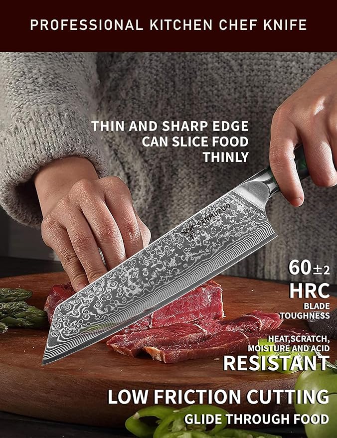 SANMUZUO 8.5 inch Kiritsuke Kitchen Chef Knife - 67 Layers Damascus Steel & Resin Handle - Xuan Series(Jade Green)