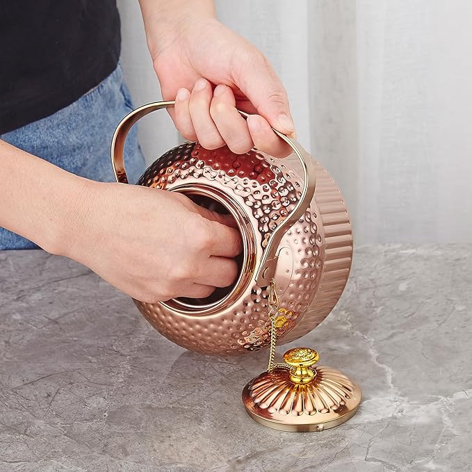 SANQIAHOME Antique 1.8L (60 Oz) Stainless Steel Teapot with Infuser Copper