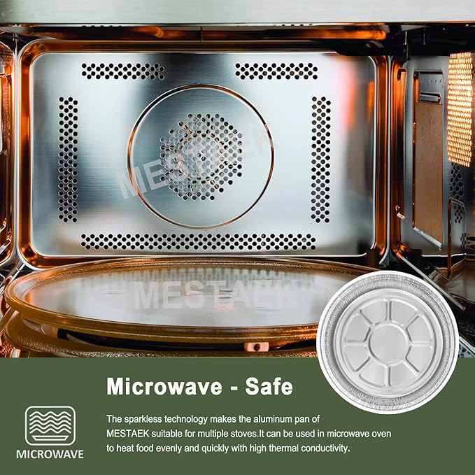 MESTAEK 9 Inch Round Aluminum Foil Pans with Clear Dome Lids, 50 Pack