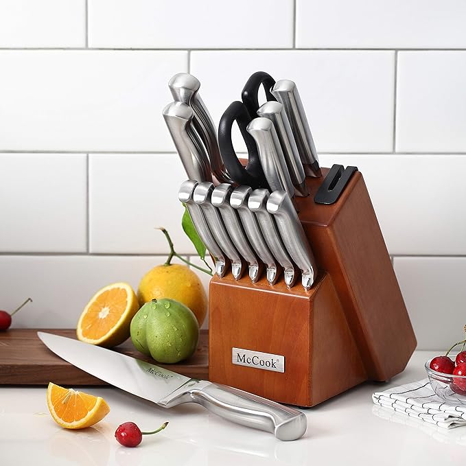 McCook Kitchen Knife Set 15PC Knife Block Set w Built-in Sharpener