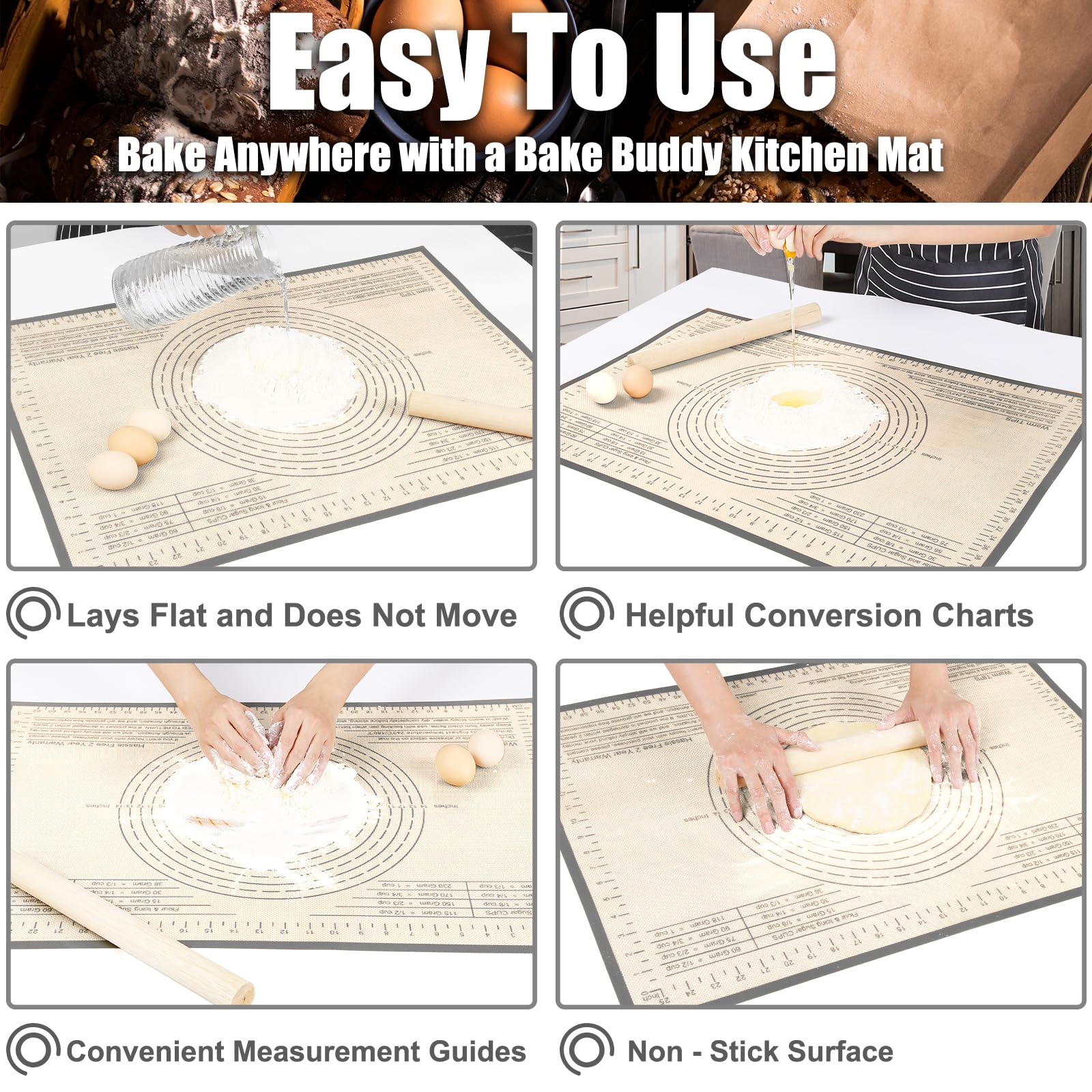 Silicone Pastry Mat 36X24 inch Baking mat Perfect for Dough, Pastry, Pie Crust, Fondant, Cookies, Bread, Pasta/Pizza,Pastry Board, Kitchen Counter Mat