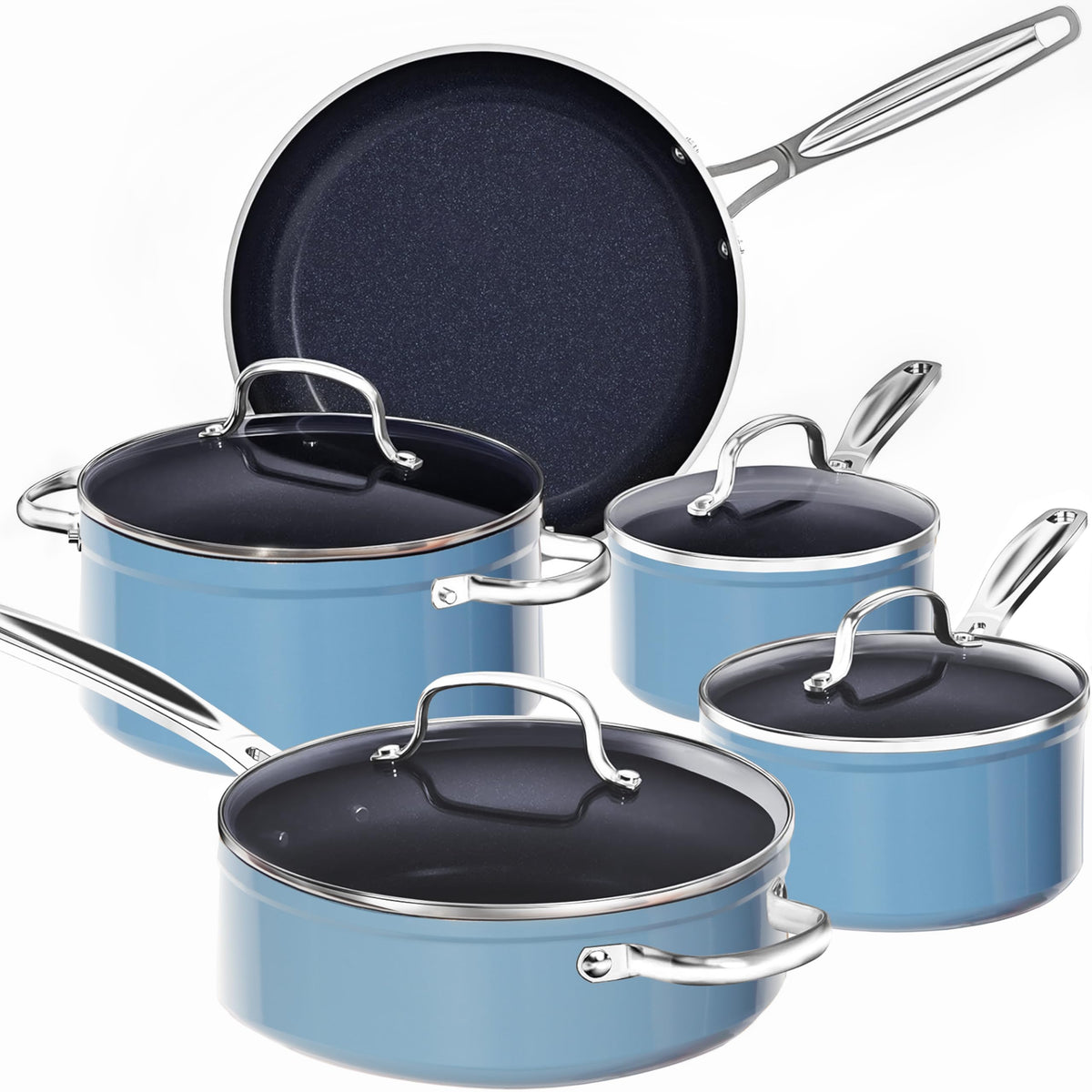 Nuwave 9pc Cookware Set Healthy Duralon Blue Ceramic Nonstick Coated