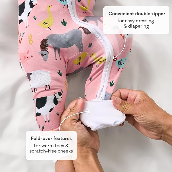 Little Sleepies Baby Pajamas, Pink Farm Animals, 2T