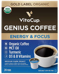 VitaCup Organic Genius Keto Medium Dark Roast Coffee Pods, 24ct