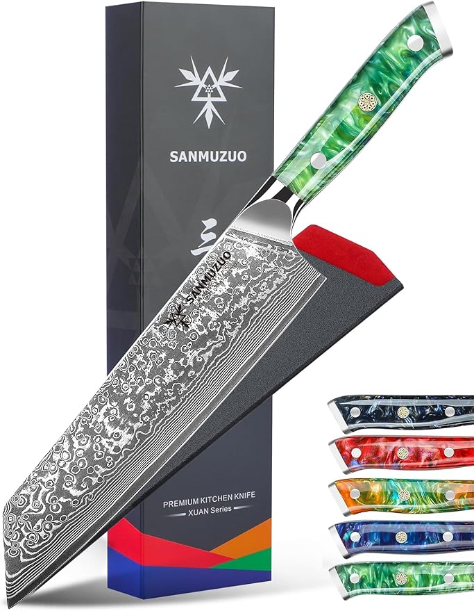 SANMUZUO 8.5 inch Kiritsuke Kitchen Chef Knife - 67 Layers Damascus Steel & Resin Handle - Xuan Series(Jade Green)