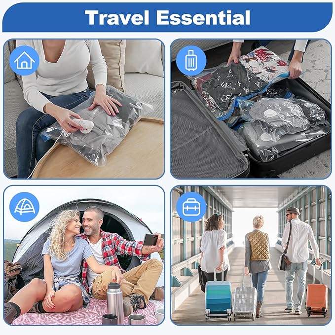 VMstr Vacuum Seal Bags for Clothing Travel, Vacuum Storage Bags with USB Electric Pump, Compression Space Saver for Luggage Suitcase 6 Combo Bags + USB Pump