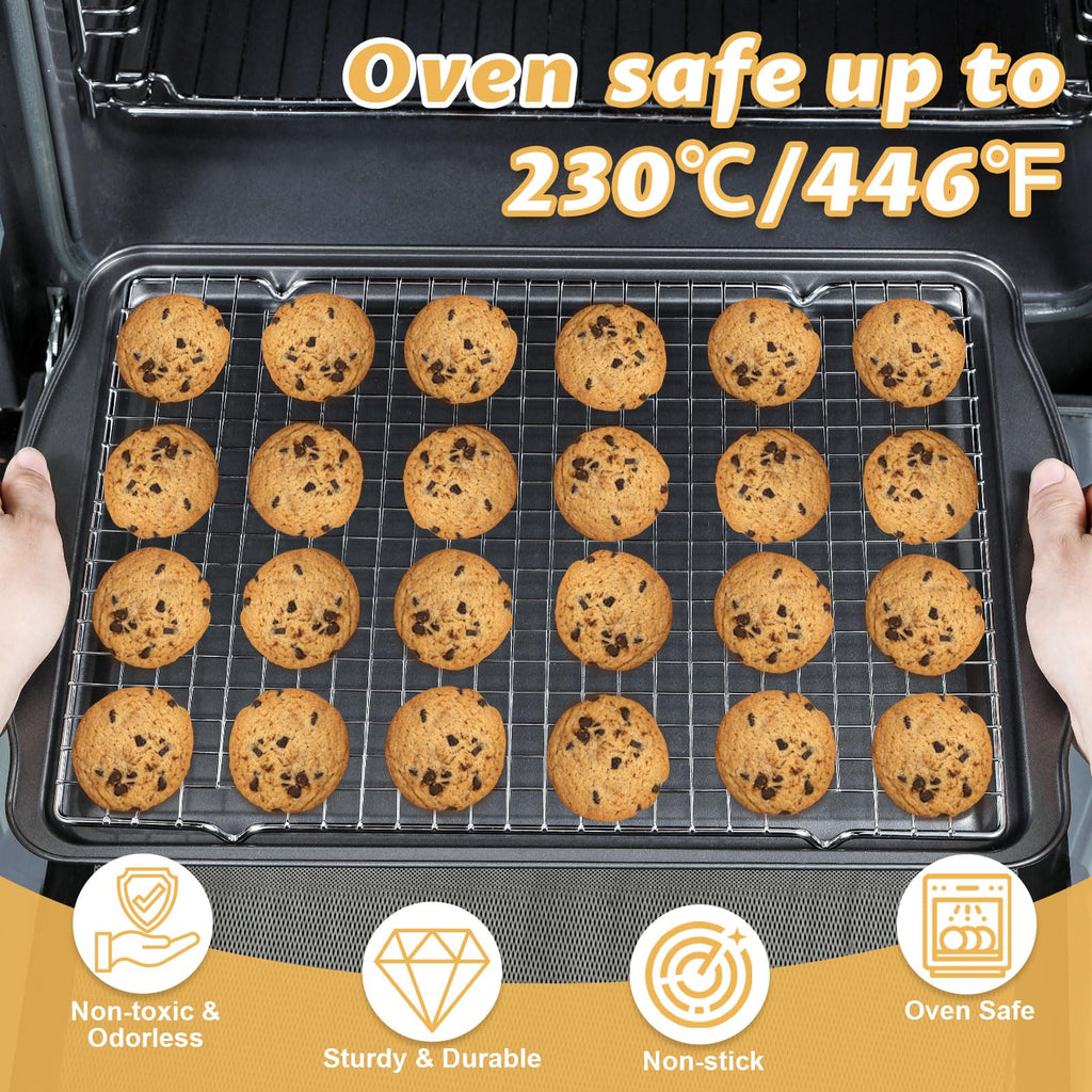 Gymdin Baking Sheet with Cooling Racks - 17'' x 11" x 0.5" Carbon Steel Cookie Sheets for Baking [2 Sheets + 2 Racks], Nonstick Baking Pans, Perfect for Baking, Roasting, and More