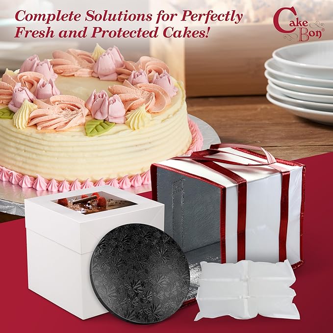 Cakebon 12" Cake Box Drum Insulated Bag Black Round Wrapped 1Pack