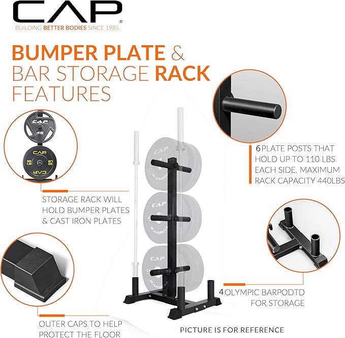 CAP 100lb Competition Olympic Bumper Plate Set with Storage Rack