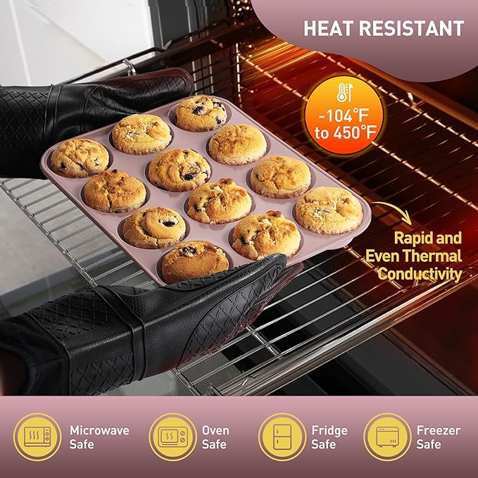 Socisen 2 Pack 12 Cups Muffin Pan with Metal Reinforced Frame Regular Size Silicone Molds Cupcake Cake Baking Pans Cookie Baking Chocoflan Cupcake Mold Silicone Egg Bite Molds Baking Items Stuff