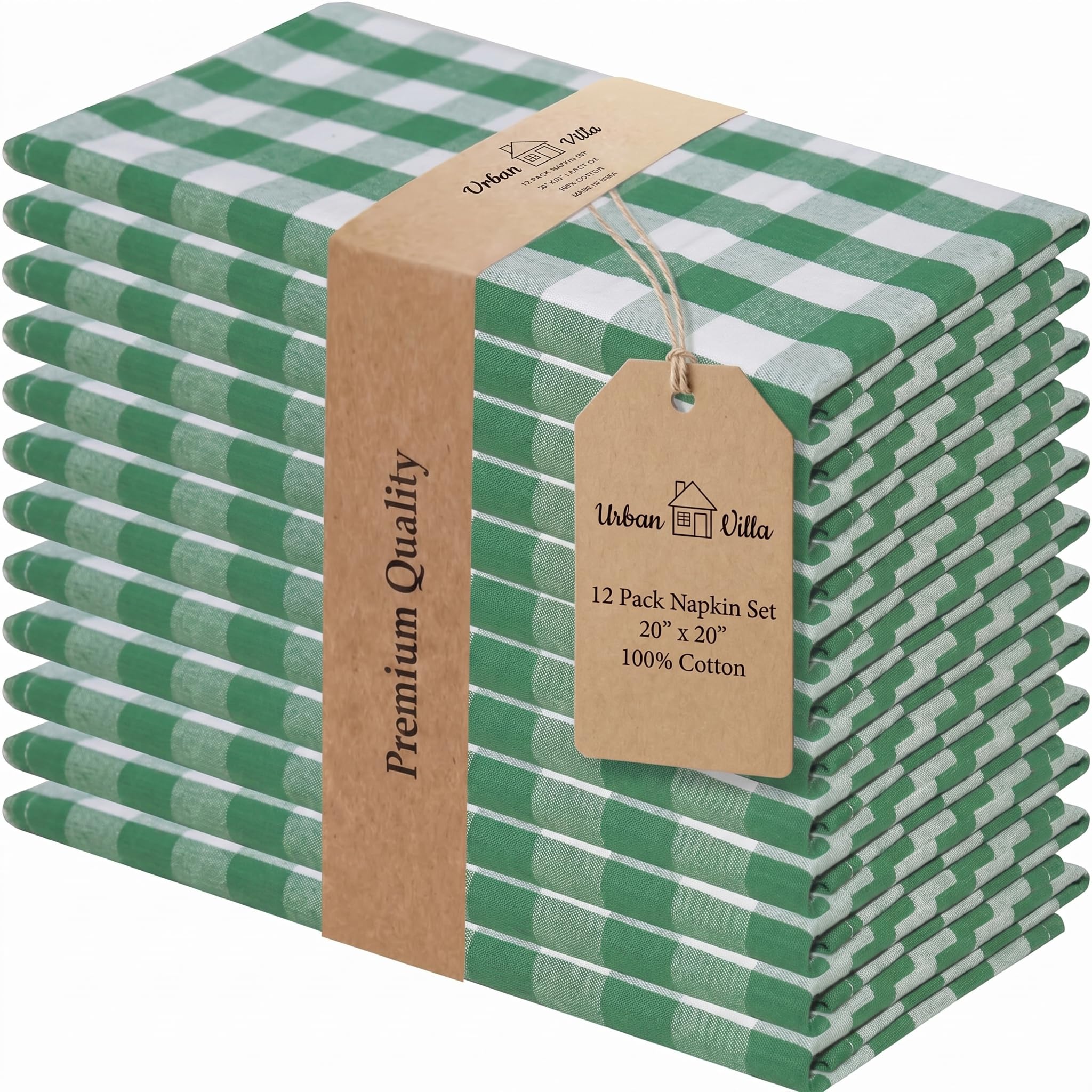 Urban Villa Cloth Napkins Cotton 20x20 (Set of 12) Hunter White