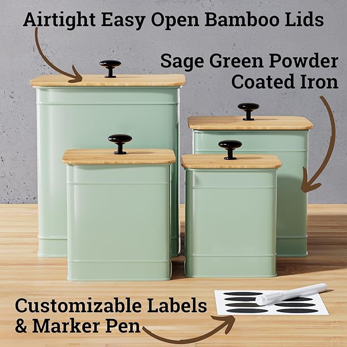 Kitchen Canisters for Countertop Set of 4 w/ Chalkboard Labels & Marker Pen