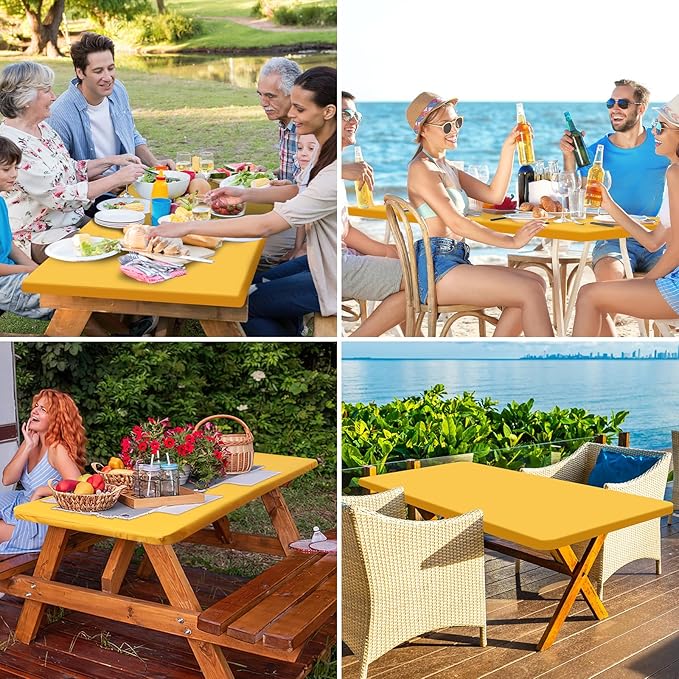 homing Rectangle Table Cloth Cover, Water-Resistant Polyester Elastic Fitted Tablecloth, Fits for 4 Foot Folding Tables, Washable Table Protector for Picnic, Camping (Mustard Yellow, 30" x 48")