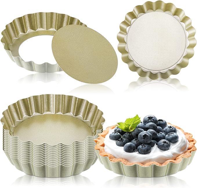 Tessco for you 16 Pcs Mini Tart Pans for Baking, Gold Round