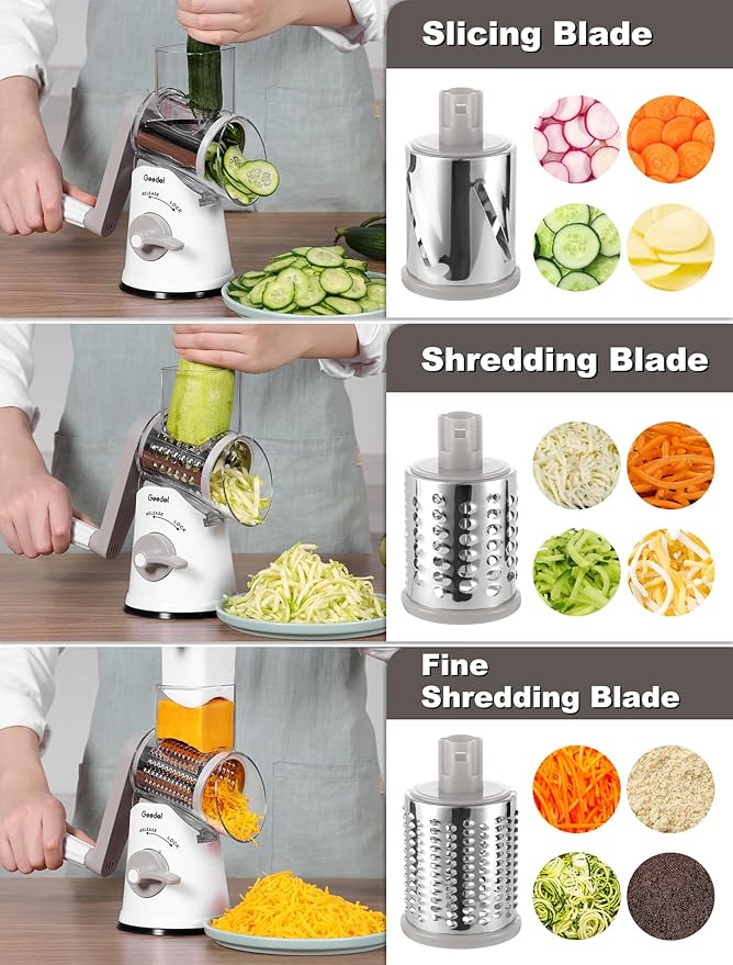 Geedel Rotary Cheese Grater Hand Crank, Cheese Shredder Vegetable Slicer
