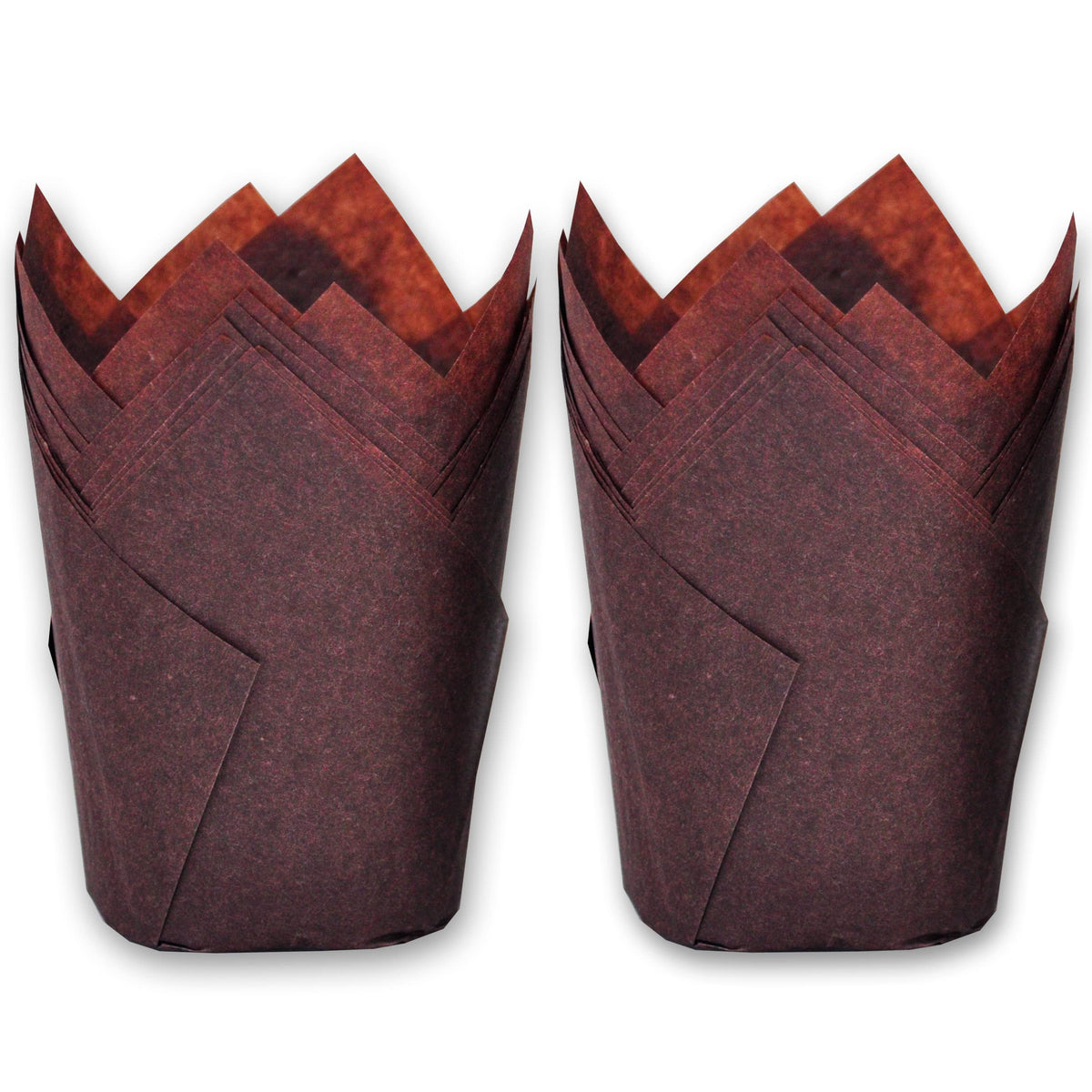 MyBakning Large size White+Brown Tulip Baking Cups 2-1/4"(Base diameter) x 4"(Wall height) Greaseproof paper baking cupcake Muffin liners, Case of 130 pcs