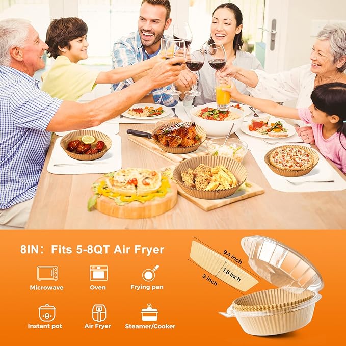 250 Pcs 8" Round Air Fryer Liners Disposable for 5-8QT