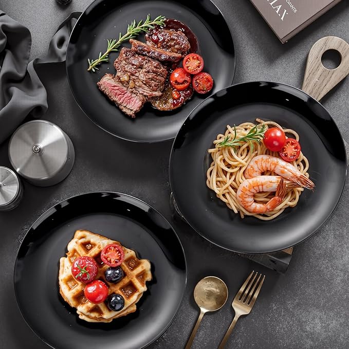 PULOTE 60 PCS Black Plastic Plates - Include 30 Dinner and 30 Dessert Plates, Black Disposable for Party,Birthday & Graduation