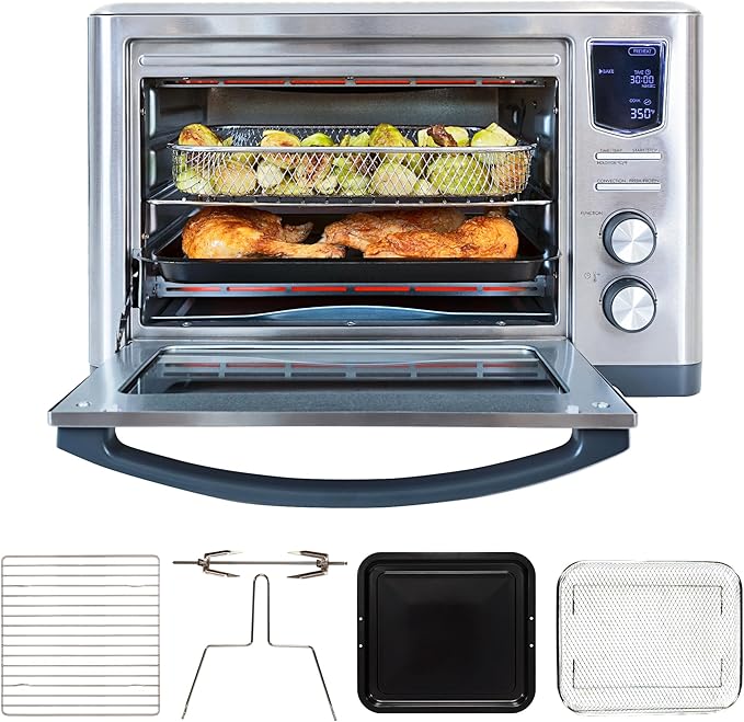 Kenmore Digital 11-In-1 Air Fryer Toaster Oven Combo 25 Qt Convection Rotisserie Dehydrator Bake Broil 1800 Watts 80°-450°F Temp Controls Top & Bottom Heater Adjustments Stainless Steel Large Capacity