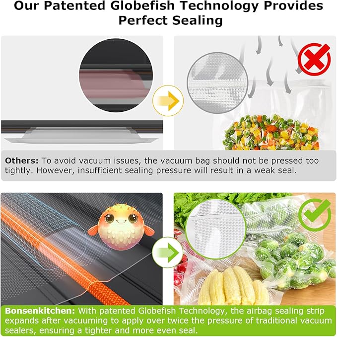 Bonsenkitchen Vacuum Sealer with Easy Handle Design,1 Bag Roll & 10 Bags