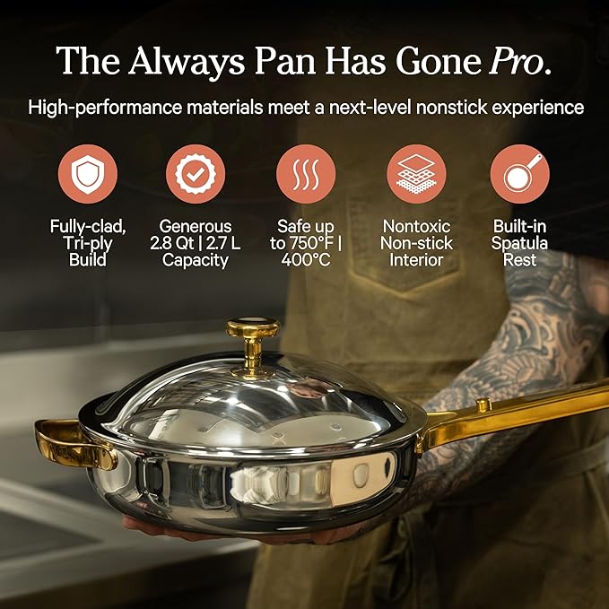Our Place Titanium Pro Cookware Duo | 6-Piece Tri-Ply Titanium Cookware Set with Always Pan Pro & Perfect Pot Pro | Non-Toxic No-Coating Nonstick | Induction & Oven-Safe up to 750°F | Gold