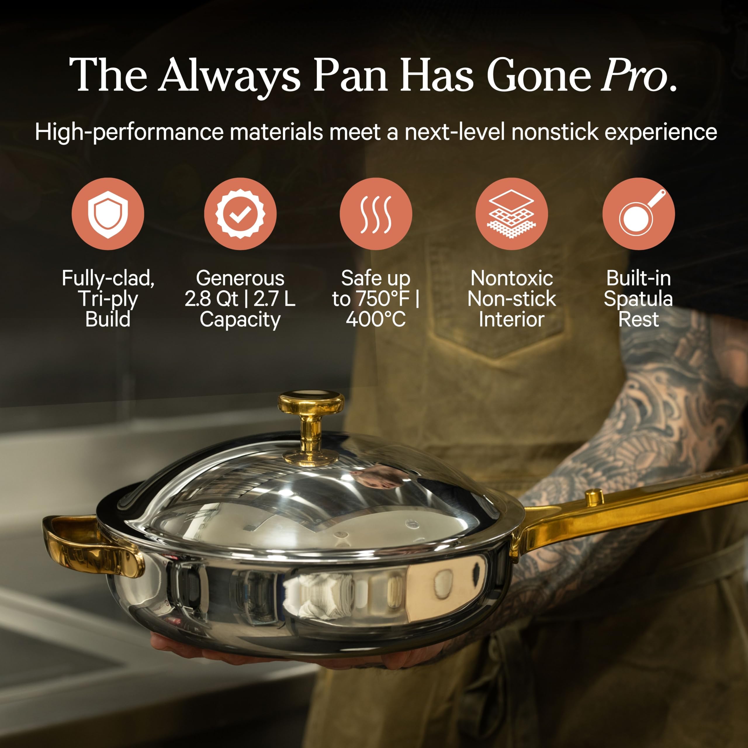 Our Place Titanium Pro Cookware Duo | 6-Piece Tri-Ply Titanium Cookware Set with Always Pan Pro & Perfect Pot Pro | Non-Toxic No-Coating Nonstick | Induction & Oven-Safe up to 750°F | Gold