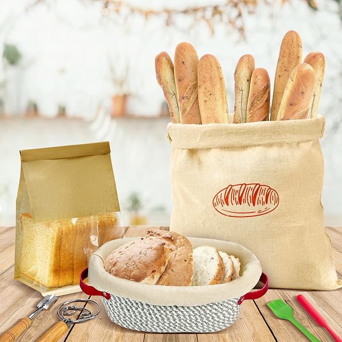 HASHMUST 33 Pcs Sourdough Starter Kit, Sourdough Bread Baking Supplies, 9'' Round & 10" Oval Cotton Rope Banneton Bread Proofing Basket Kit, Beginner Friendly Bread Making Tools with Starter Jar