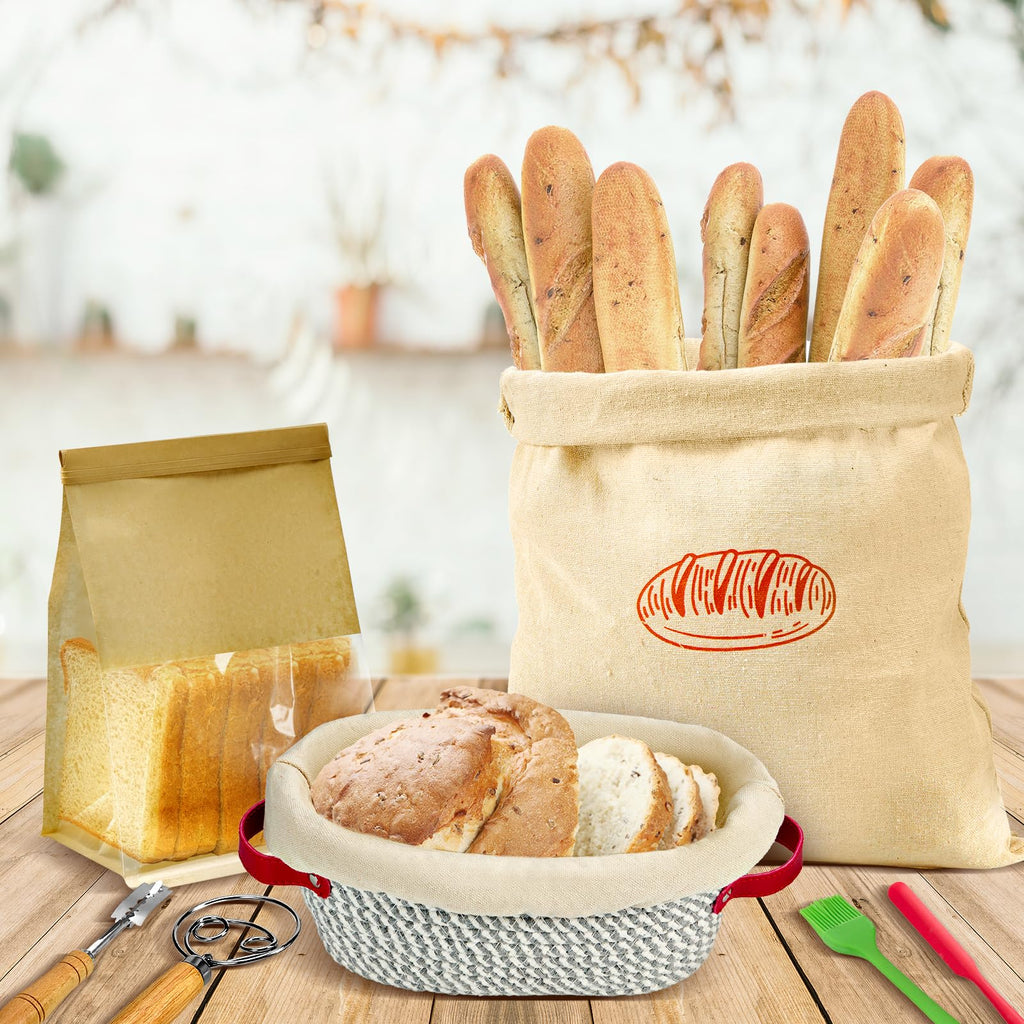 HASHMUST 33 Pcs Sourdough Starter Kit, Sourdough Bread Baking Supplies, 9'' Round & 10" Oval Cotton Rope Banneton Bread Proofing Basket Kit, Beginner Friendly Bread Making Tools with Starter Jar