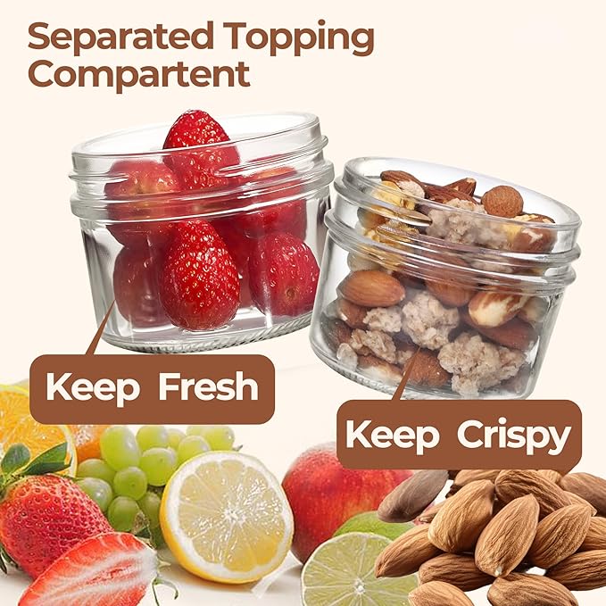 ComSaf 8+4Oz 2Pcs Overnight Oats Containers with Lids, Small Dual-Layer Jar