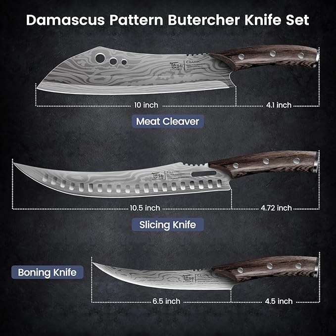 SYOKAMI Butcher Knife Set, Cleaver, Breaking & Boning Knife for Meat & BBQ