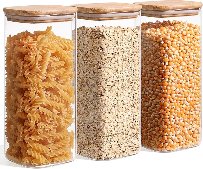 ComSaf Glass Storage Containers wtih Lids 1.9 Qt, Set of 3 Food Storage Jar