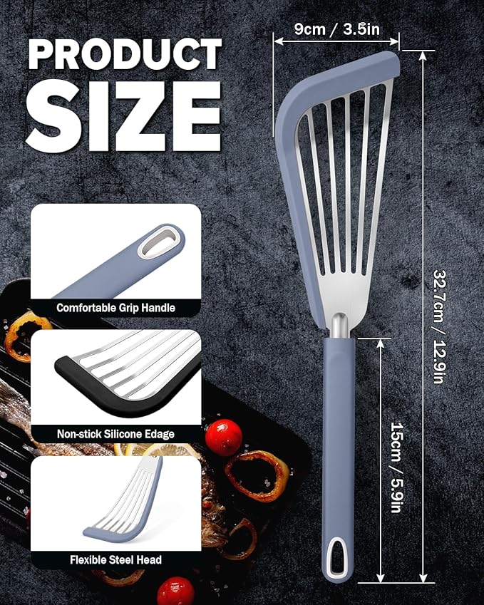 Fish Spatula Turner, Thin Slotted Spatulas for Nonstick Cookware, 2 Pack
