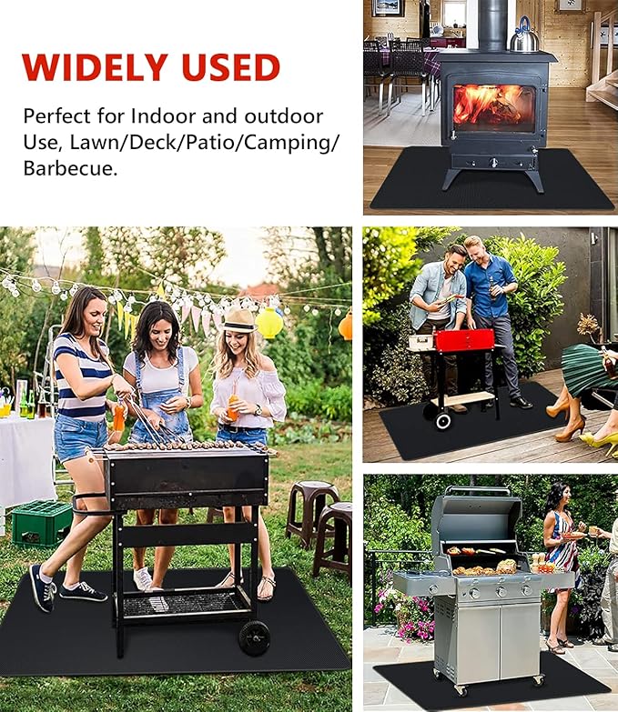 Protebox 90 x 48 inch Under Grill Mats for Outdoor Grill, Double-Sided Fireproof Deck and Patio Protector Mat, BBQ Mat for Under BBQ, Waterproof Oil-Proof Grill Floor Pads Fire Pit Mat Fireplace Mat