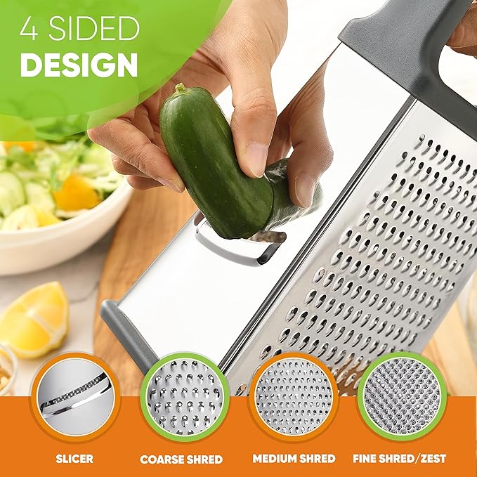 Spring Chef Stainless Steel XL Cheese Grater for Kitchen, Gray