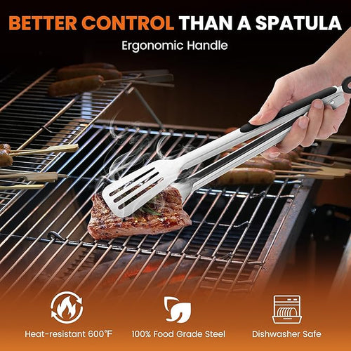 14-inch & 12-Inch Grill Tongs for Cooking, Extra Long Grilling Tongs