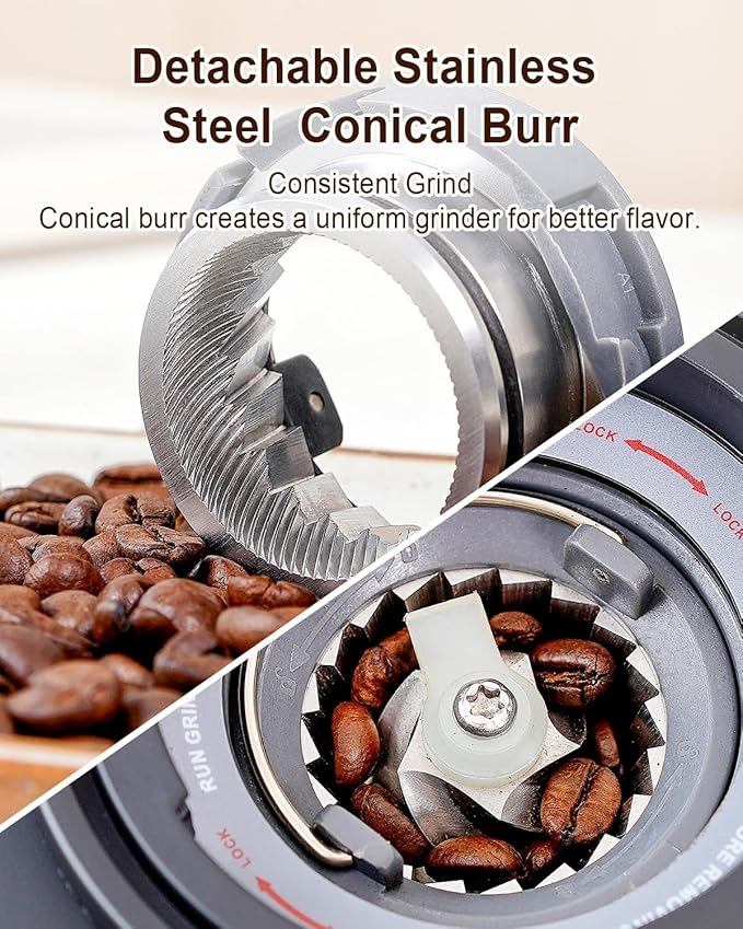 MOKKOM Coffee Grinder, Anti-static Conical Burr Coffee Bean Grinder, Adjustable Electric Burr Mill with 31 Precise Settings for Espresso/Drip/Pour Over/Cold Brew/French Press Coffee Maker