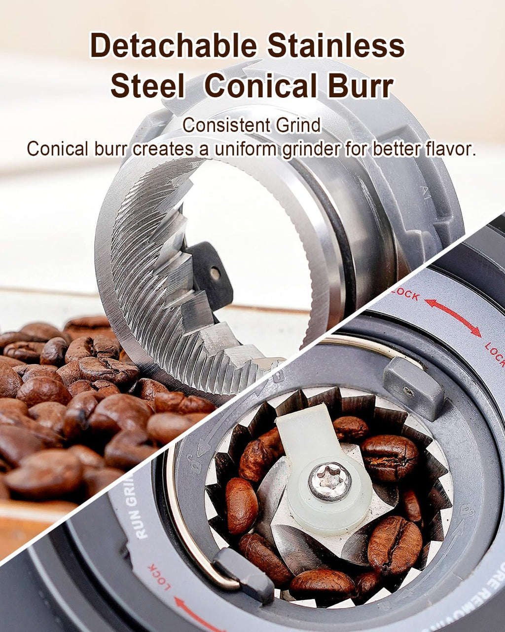 MOKKOM Electric Conical Burr Coffee Grinder with Removable Coffee Scale, Anti-static Coffee Bean Grinder, 31 Grind Settings and Precision Timer for Espresso Pour Over, French Press Black