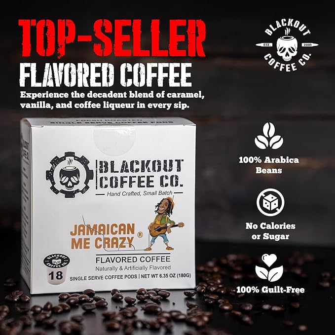 Blackout Coffee Jamaican Me Crazy Flavored Coffee Pods, 18 Count